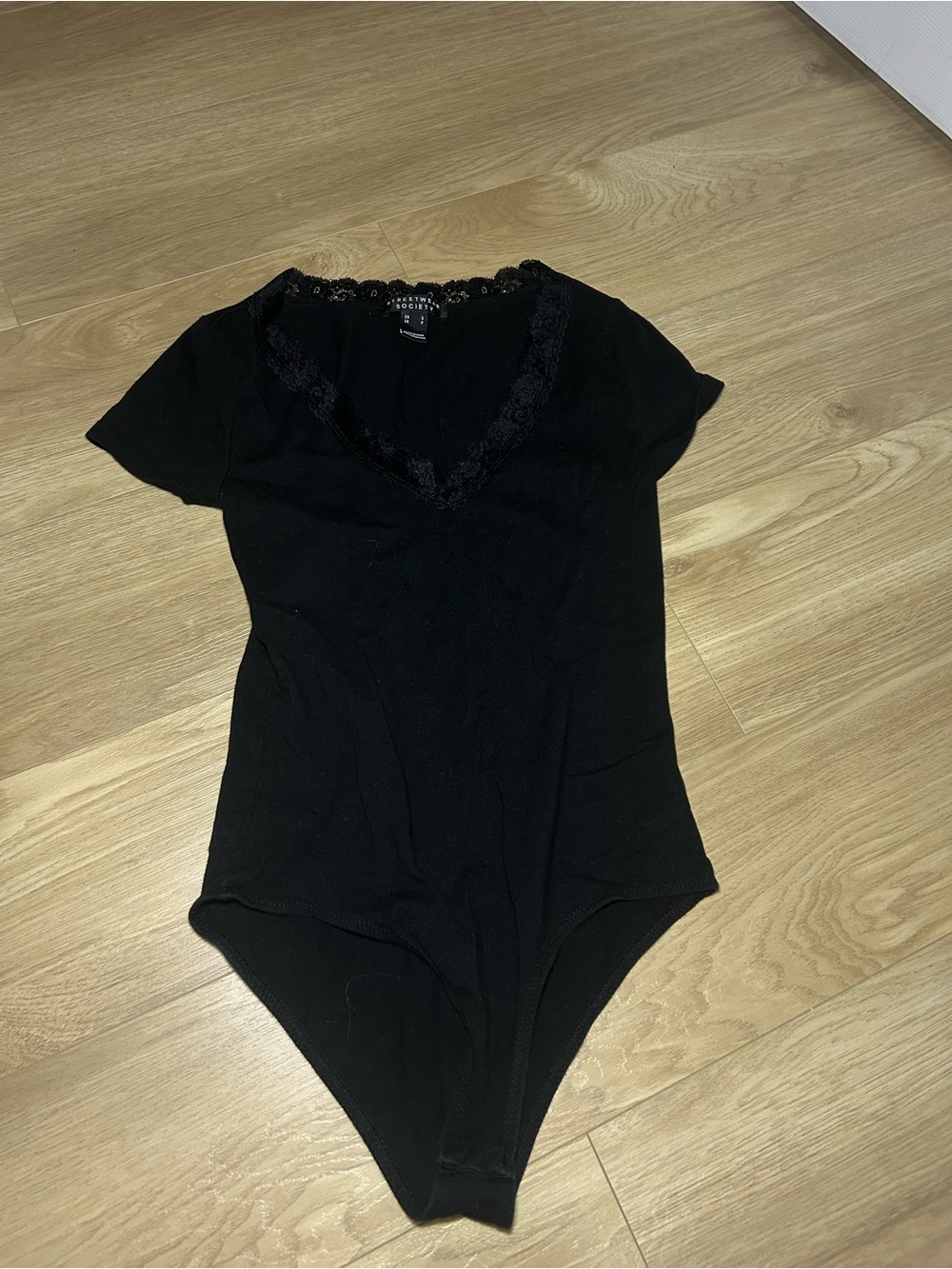 Streetwear Society Black Lace-Trim V-Neck Bodysuit